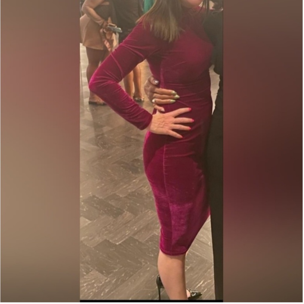 Akira Velvet Mick Neck Long Sleeve Midi Dress - Picture 2 of 7